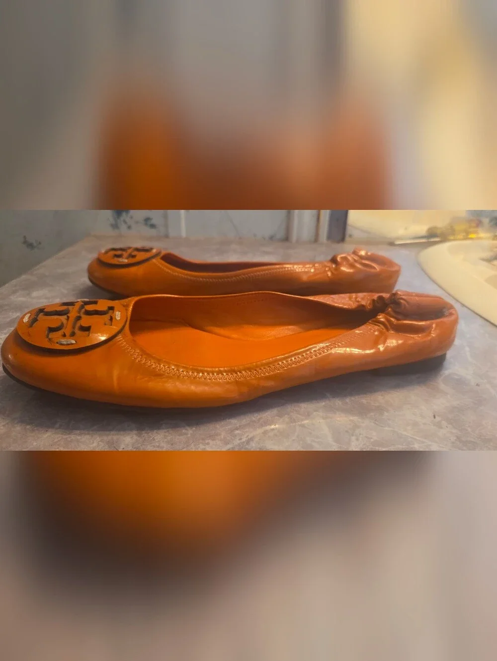 Tory Burch Orange Patent Leather Ballet Flats